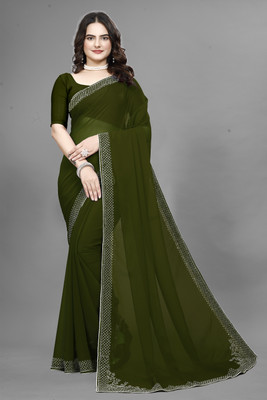 Manan Creation Embellished Bollywood Georgette, Chiffon Saree(Green)