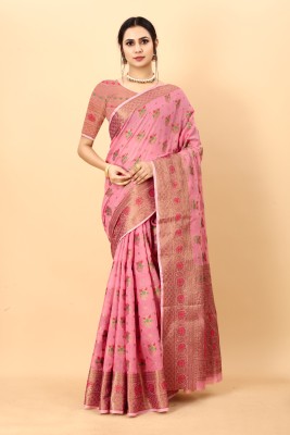 OFLINE SELECTION Woven Kanjivaram Pure Silk Saree(Pink)