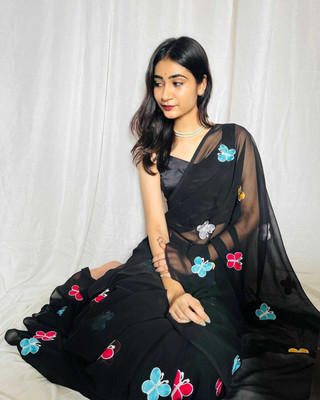 RAGISHA ENTERPRISE Printed Daily Wear Georgette, Chiffon Saree(Black)