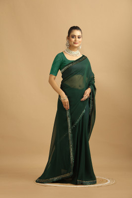 Damru trendz Self Design Leheria Georgette Saree(Green)
