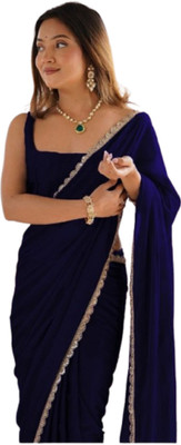 Shopaz Solid/Plain Pre Draped Saree Georgette Saree(Dark Blue)