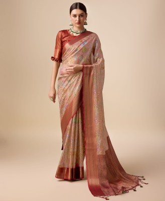 RekhaManiyar Floral Print Bollywood Organza Saree(Brown)