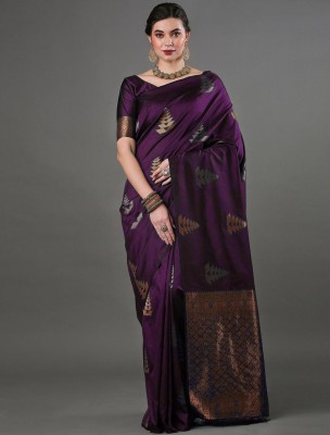 HANSIKA FASHION Printed Banarasi Pure Silk Saree(Purple)