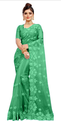 Vijay Fashion Embroidered Bollywood Net Saree(Green)
