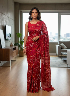 vasulaxmi Woven Bandhani Brasso Saree(Red)