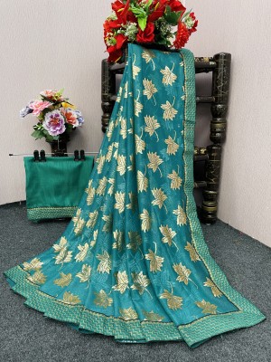 JAY AMBEY FABRICS Embellished Bollywood Lycra Blend Saree(Light Blue)