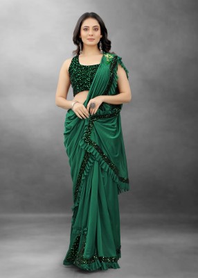 Apnisha Embellished Bollywood Lycra Blend Saree(Dark Green)