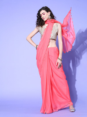 Divastri Solid/Plain Bollywood Organza Saree(Pink)