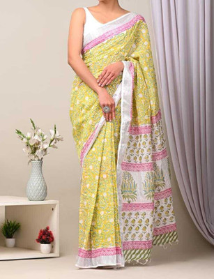 havya creation Printed Banarasi Linen Saree(Multicolor)