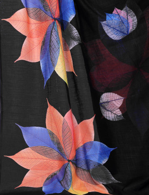 HangerStories Printed Kanjivaram Pure Cotton, Cotton Linen Saree(Black)