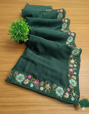 Vraggi Embroidered Bollywood Georgette Saree(Green)