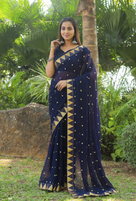 Clemira Embellished Bollywood Georgette Saree(Blue)