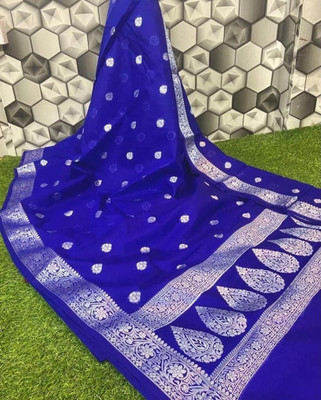 Rudr Ventures Embroidered Banarasi Jacquard Saree(Blue)