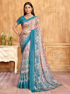 Divastri Printed Bollywood Crepe Saree(Blue)