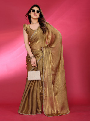 yourwish Solid/Plain Bollywood Art Silk Saree(Gold)