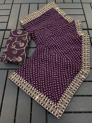 NERTA BOUTIQUE Printed, Self Design, Solid/Plain Bollywood Georgette Saree(Purple)