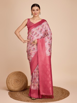 VISVASTA Printed Banarasi Jacquard Saree(Pink)