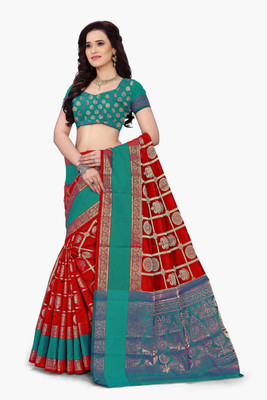 JS Clothing Mart Self Design Banarasi Silk Blend Saree(Red)