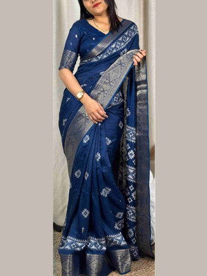 Stylezone Woven Bollywood Muslin, Jacquard Saree(Blue)