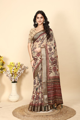 J6 Designers Printed Hand Batik Cotton Silk Saree(Multicolor)