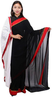 Gorkhastyle Solid/Plain Assam Silk Cotton Blend Saree(Black)