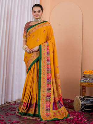 Sareemall Printed Daily Wear Silk Blend Saree(Mustard)