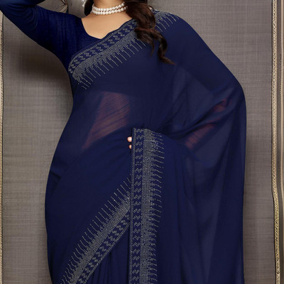 SARANGFEB Embellished Bollywood Georgette Saree(Blue)