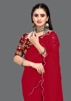 AVIRAT DESIGNER STUDIO Embroidered Kanjivaram Chiffon, Georgette Saree(Red)