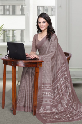 K 5 FASHION Printed Daily Wear Crepe Saree(Brown)