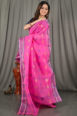 CommonHouseee Self Design Tant Pure Cotton Saree(Pink)
