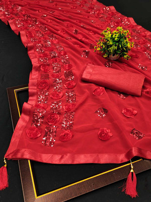 Apnisha Embroidered Bollywood Georgette Saree(Red)