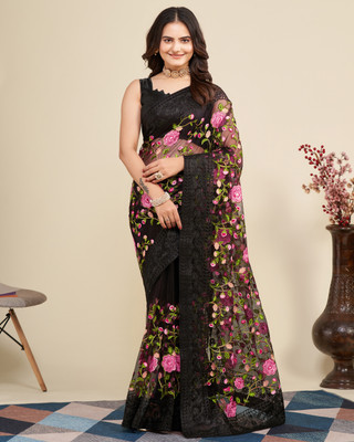 Sasta Bazar Embroidered Bollywood Net Saree(Black)
