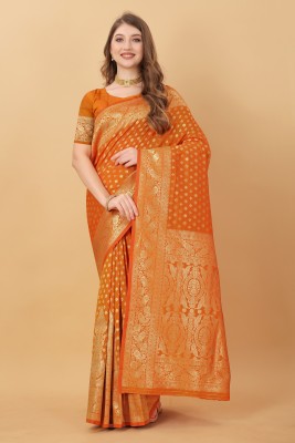 Bansari Textiles Woven Banarasi Jacquard, Cotton Silk Saree(Orange)