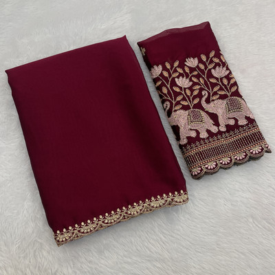 Zenophily Solid/Plain Bollywood Art Silk Saree(Red)
