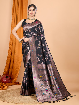 Nayanthara Trends Woven Banarasi Silk Blend Saree(Black)