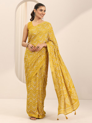 LIBAS Printed Daily Wear Georgette Saree(Mustard)
