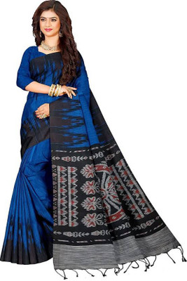 Joyguru Textile Printed Sambalpuri Viscose Rayon Saree(Blue)