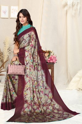 MIRCHI FASHION Printed, Geometric Print Daily Wear Chiffon, Georgette Saree(Beige, Maroon, Light Blue)