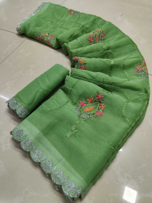 Sareez House Embroidered Bollywood Chiffon Saree(Green)