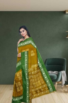 Ruhabs Printed Ikkat Cotton Blend Saree(Yellow)