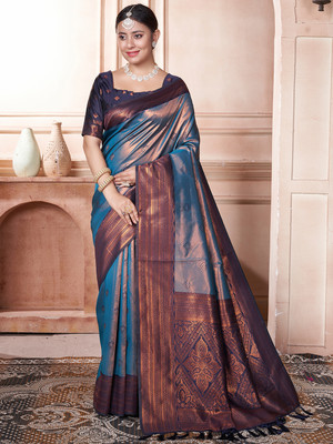Tasrika Woven Kanjivaram Pure Silk Saree(Blue)