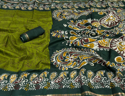 GLAM VILLA Printed Mysore Art Silk Saree(Green)