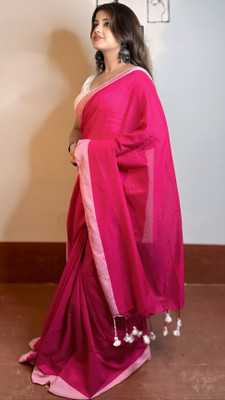 SMRITI HANDLOOM Solid/Plain Handloom Handloom Khadi Saree(Pink)