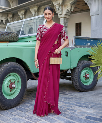 HK TEX Embellished Ikkat Georgette Saree(Purple)
