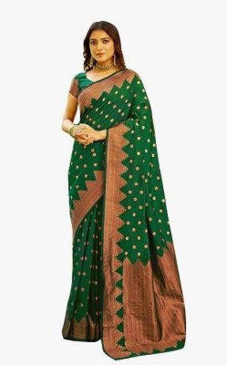 singhgarment Printed Bollywood Cotton Silk Saree(Green)