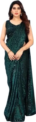 KV Fashion Embroidered Bollywood Lycra Blend Saree(Green)