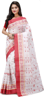 GitAsit Woven Tant Pure Cotton Saree(White)