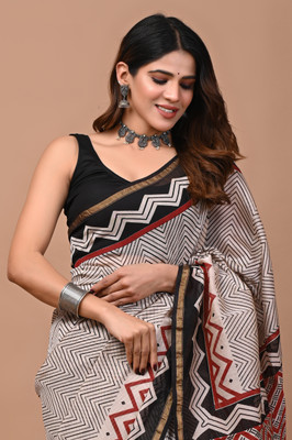 Taavi Printed Chanderi Cotton Blend Saree(Multicolor)