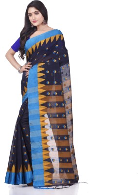 TANTLOOM Woven Tant Handloom Pure Cotton Saree(Dark Blue)