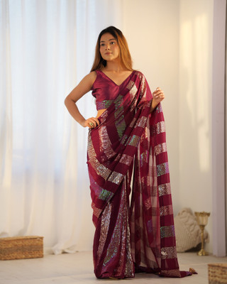 Moda Rapido Striped Bollywood Georgette Saree(Red)